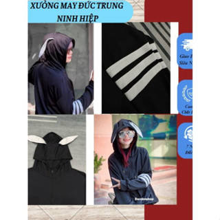 Áo Chống Nắng Tai Thỏ 3 Sọc Trắng Tay Áo Túi Kéo Khóa Tay Dài Dáng Rộng - Áo Chống Nắng Nam Nữ 3 Sọc Hot Trend 2024