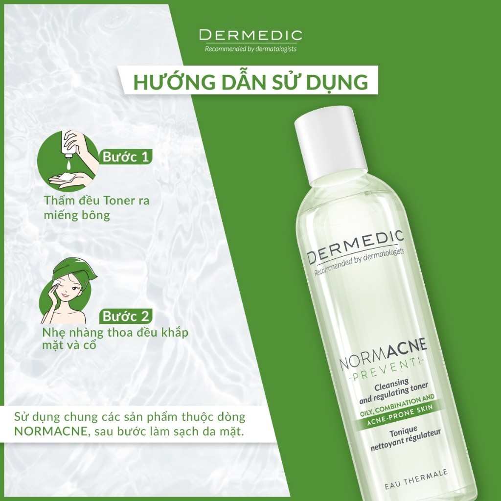 Combo 2 Toner Dermedic da dầu mụn làm dịu se khít lỗ chân lông Normacne Preventi Cleansing & Regulating Skin Toner 200ml