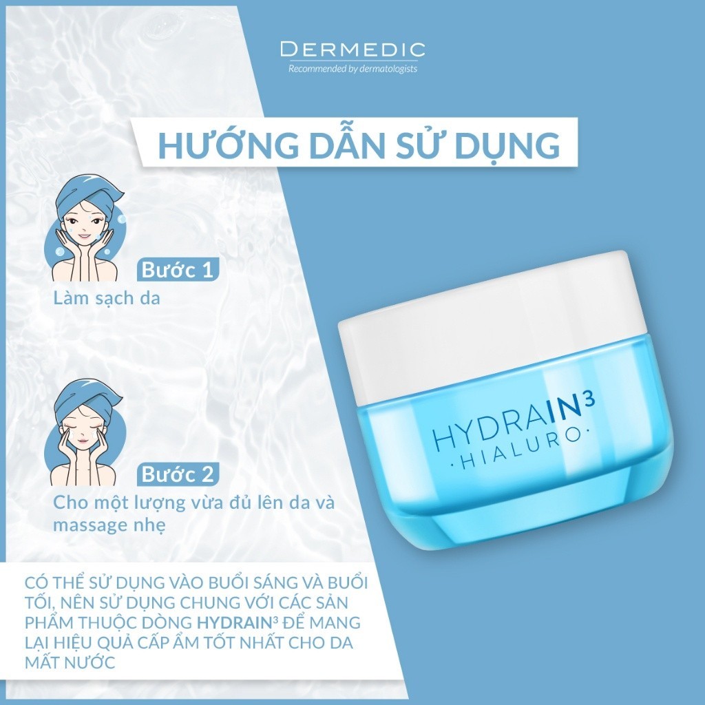 Combo 2 Kem dưỡng Dermedic HA ban đêm  cấp âm da khô mất nước Hydrain3 Hialuro Cream-Gel Ultra-Hydrating 50 G