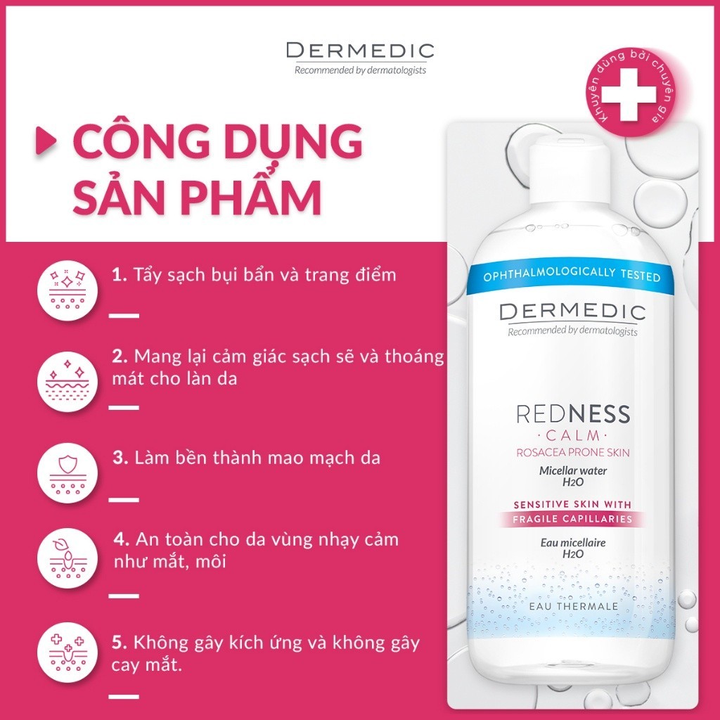 Combo 2 Nước tẩy trang Dermedic cho da nhạy cảm, mẩn đỏ REDNESS micellar water H2O 500 ml