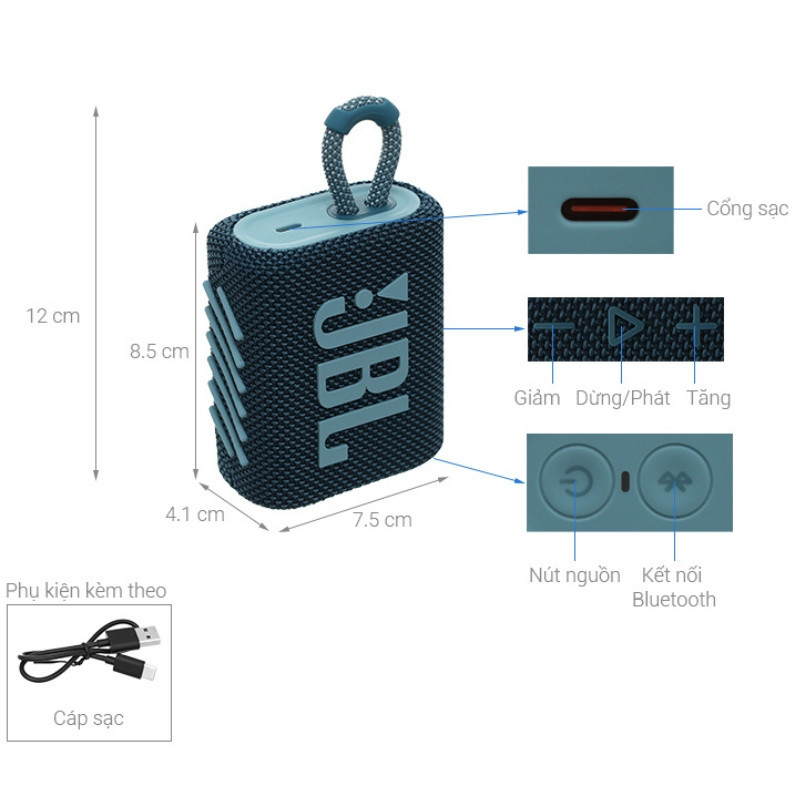 Loa Bluetooth JBL GO 3 New 2024 Nhỏ Gọn Công Suất 3W Chơi Nhạc 5H Chống Nước IP67 Bảo Hành Lỗi 1 Đổi 1 PK_DKYN | BigBuy360 - bigbuy360.vn