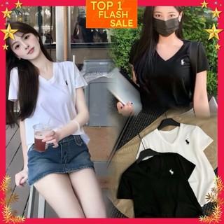 ÁO THUN NỮ, ÁO PHÔNG TRẮNG CỔ TIM LOGO THÊU NGỰA hàng xuất xịn 100% cotton nguyên chất 2024