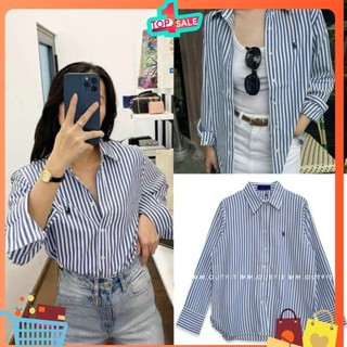 SƠ MI KẺ SỌC XANH THÊU NGỰA HÀNG XUẤT XỊN COTTON PHA LỤA 2024