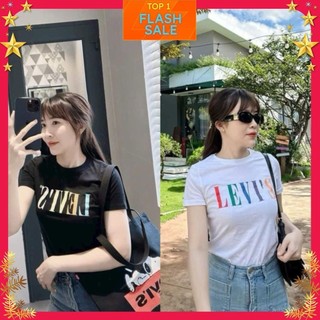 ÁO PHÔNG NỮ L.V ĐEN TRẮNG DẬP CHỮ NHIỀU MÀU cotton 100%