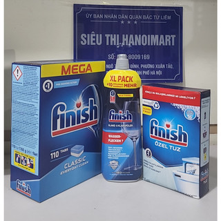 Combo Viên rửa bát Finish 110 tabs + Muối rửa Finish 1.5kg + Nước làm bóng finish 800ml nhập khẩu chính hãng