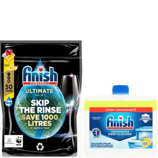 Combo viên rửa bát finish quantum ultimate 50 Viên + dung dịch vệ sinh máy rửa bát chén