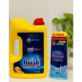 Combo - Bột Finish 2.5kg + Nước bóng Finish 750ml , combo bột rửa chén finish và nước làm bóng bát finish