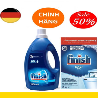 Combo Nước rửa chén bát Finish Gel 1.5L+  Muối rửa bát Finish 1.5kg Dùng cho Máy rửa bát chén ly