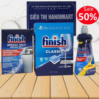 Viên rửa bát Finish Classic 110 viên +muối rửa bát chén finish 1.2kg + Nước làm bóng finish nhập khẩu chính hãng