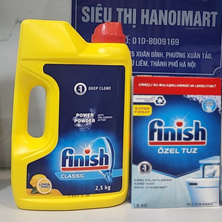 Combo rửa bát Finish: Bột rửa bát classic 2,4kg + Muối rửa bát 1.5kg - Nhập khẩu EU