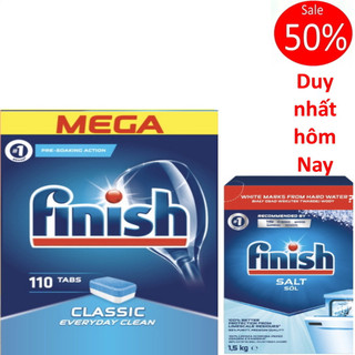 Viên rửa bát finish classic 110 viên + muối rửa ly finish 1,5kg dùng cho máy rửa bát - HANOIMART