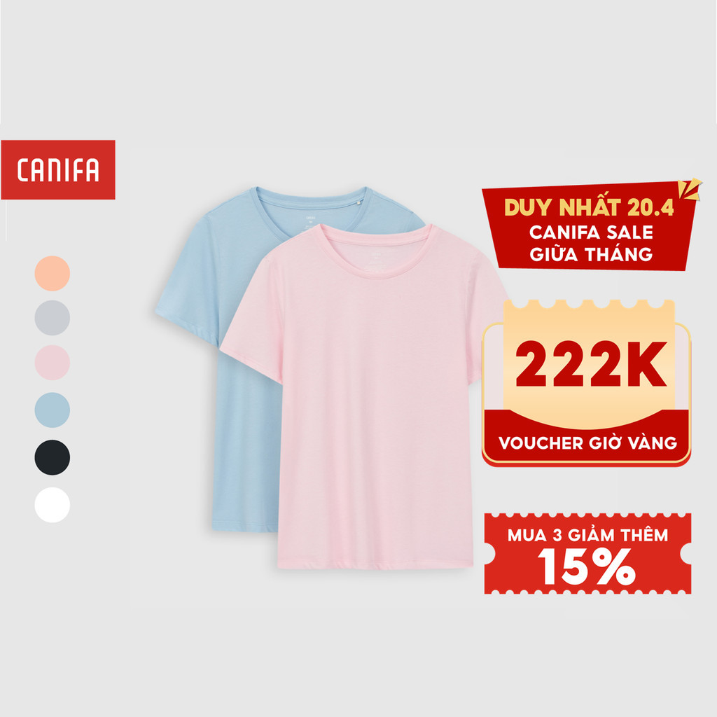 Pack 2 áo phông nữ CANIFA chất liệu 60% cotton, 40% polyester 6SA23A001