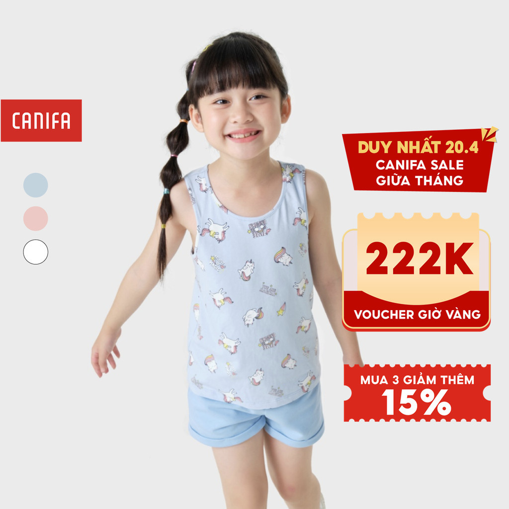 Áo ba lỗ bé gái CANIFA chất liệu cotton, cổ tròn 1TA23S001