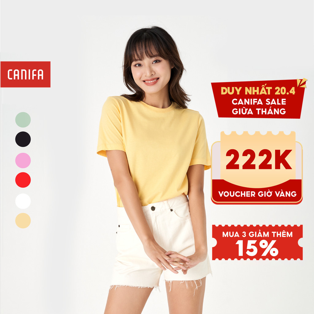 Áo phông nữ CANIFA chất liệu cotton pha, cổ tròn tay cộc 6TS23A004