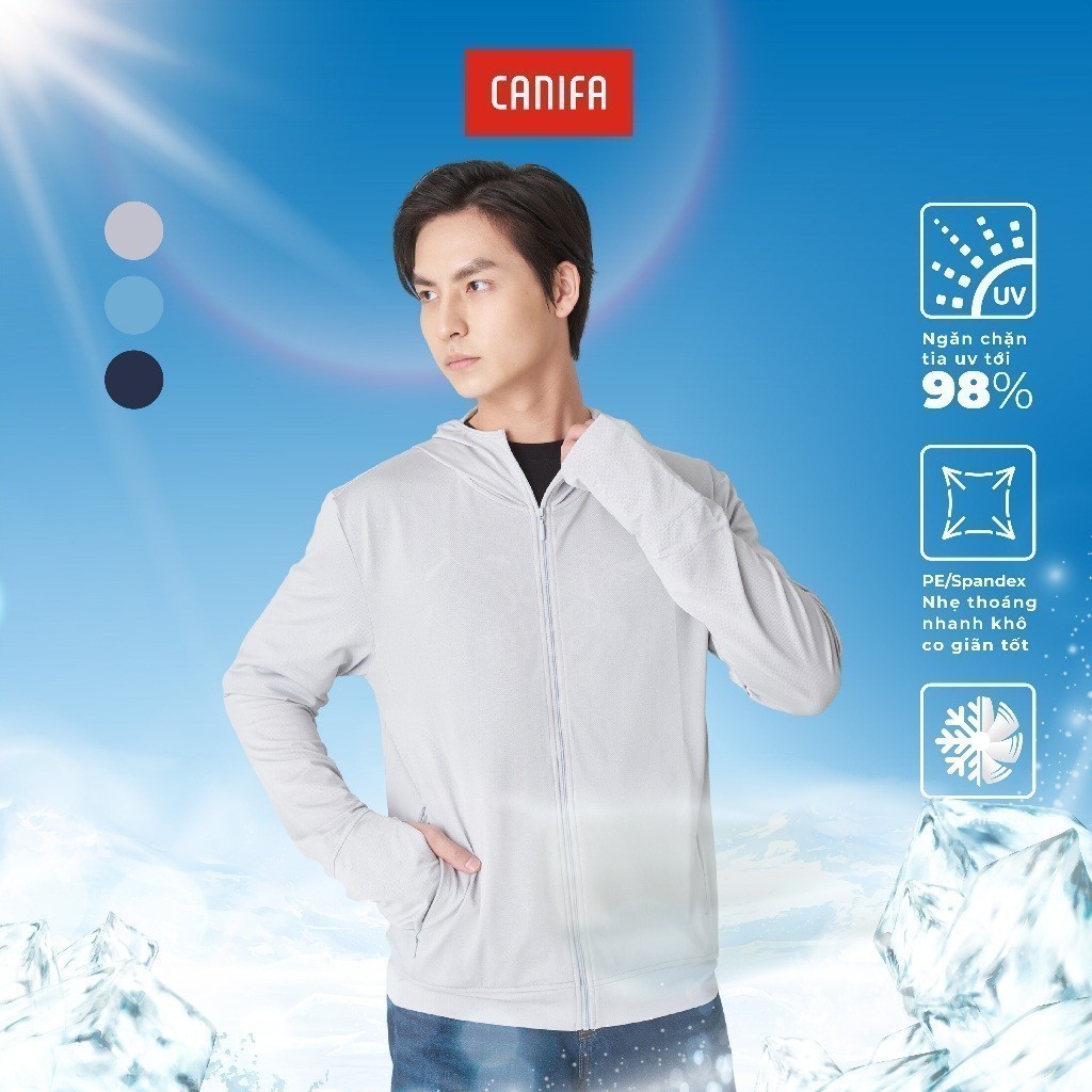 Áo khoác chống nắng nam CANIFA chất liệu polyester co giãn, có mũ kéo khoá mẫu mới 2024 8OT24S001