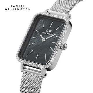 Đồng hồ nữ daniel wellington quadro mặt xà cừ đen viền đá pha lê - màu bạc 20x26mm dw00100667