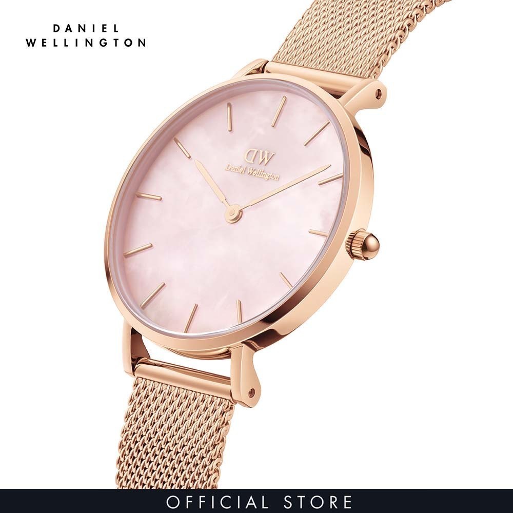 Đồng hồ Daniel Wellington dây lưới thép - DW00100516 32 mm Petite 32 Melrose RG MOP Mặt Đá Xà Cừ Vỏ Vàng Hồng