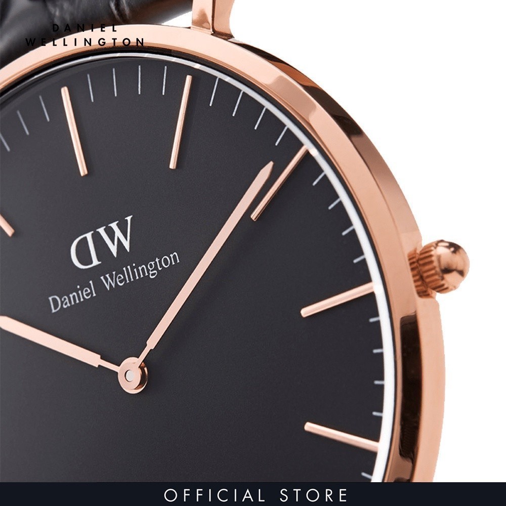 Đồng hồ Daniel Wellington dây da - DW00100127 40 mm Classic 40 Sheffield RG Black Mặt Đen Vỏ Vàng Hồng