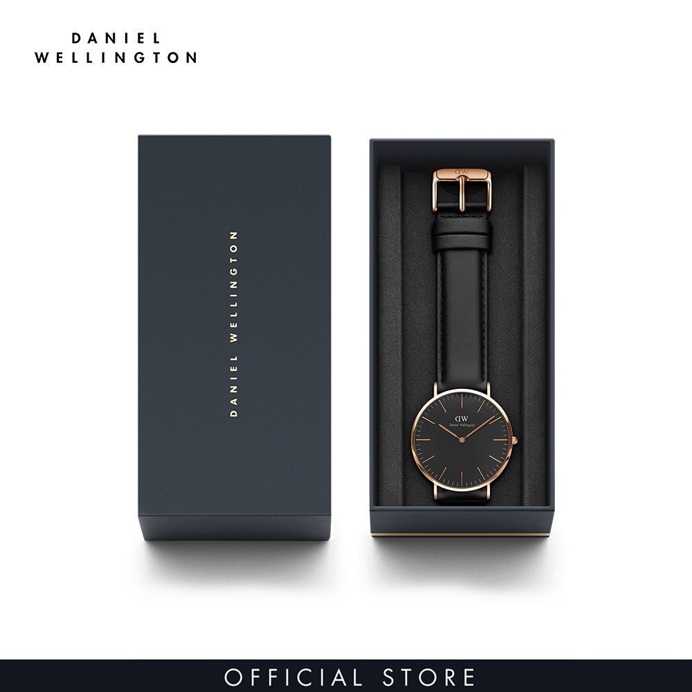 Đồng hồ Daniel Wellington dây da - DW00100127 40 mm Classic 40 Sheffield RG Black Mặt Đen Vỏ Vàng Hồng