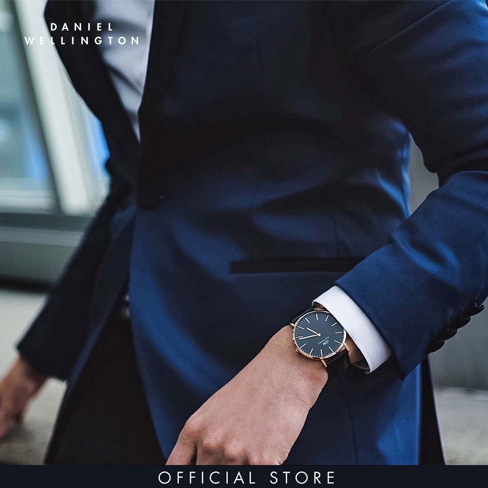 Đồng hồ Daniel Wellington dây da - DW00100127 40 mm Classic 40 Sheffield RG Black Mặt Đen Vỏ Vàng Hồng