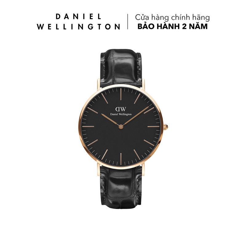 Đồng hồ Daniel Wellington dây da - DW00100129 40 mm Classic 40 Reading RG Black Mặt Đen Vỏ Vàng Hồng