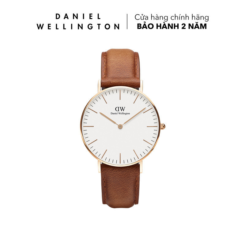 Đồng hồ Nam, Nữ Daniel Wellington dây da - Classic Durham mặt trắng - vỏ vàng hồng