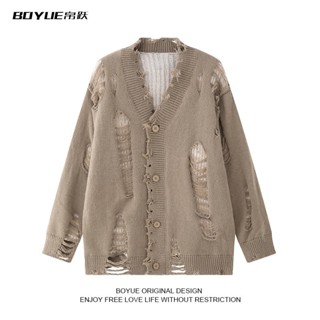   XẢ KHO NGHỈ BÁN  Áo len cardigan nam nữ unisex xé rách cá tính cardigan len unisex 6462 