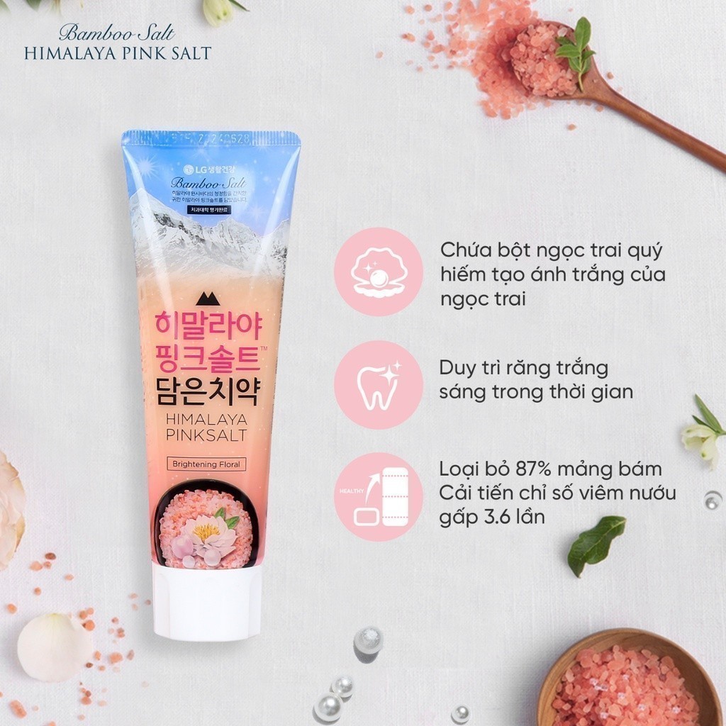 Kem đánh răng Bamboo Salt Himalaya PinkSalt- Hương Hoa Bạc Hà Trắng Răng 100g