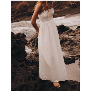Zara đầm trắng 2 dây midi dáng xòe Zara made in Morocco full tag