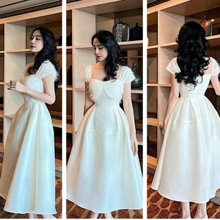 Đầm Dự Tiệc Vai Bồng Phối Ren Xù Dáng Xòe Trẻ Trung Thanh Lịch