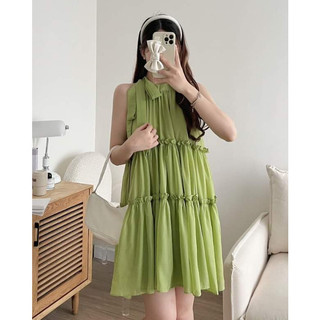 Váy xòe cổ yếm Thiết kế dáng xòe nhẹ nhàng thoải mái mặc ở nhà, đi chơi siêu dễ thương