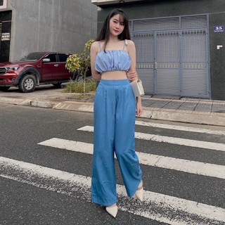Set bộ áo nhún thun và quần ống rộng