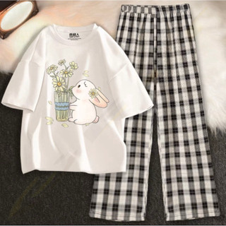 Sét áo phông Trắng in hình đẹp Và quần sọc karo, Sét bộ Unisex chất đẹp THỜI TRANG HÀN QUỐC DVGIT DVGIT