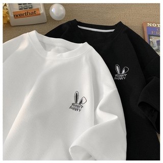 Áo thun Unisex HUNNY BUNNY Áo phông nam nữ tay lỡ form rộng chất liệu dệt tổ ong thoáng mát HU
