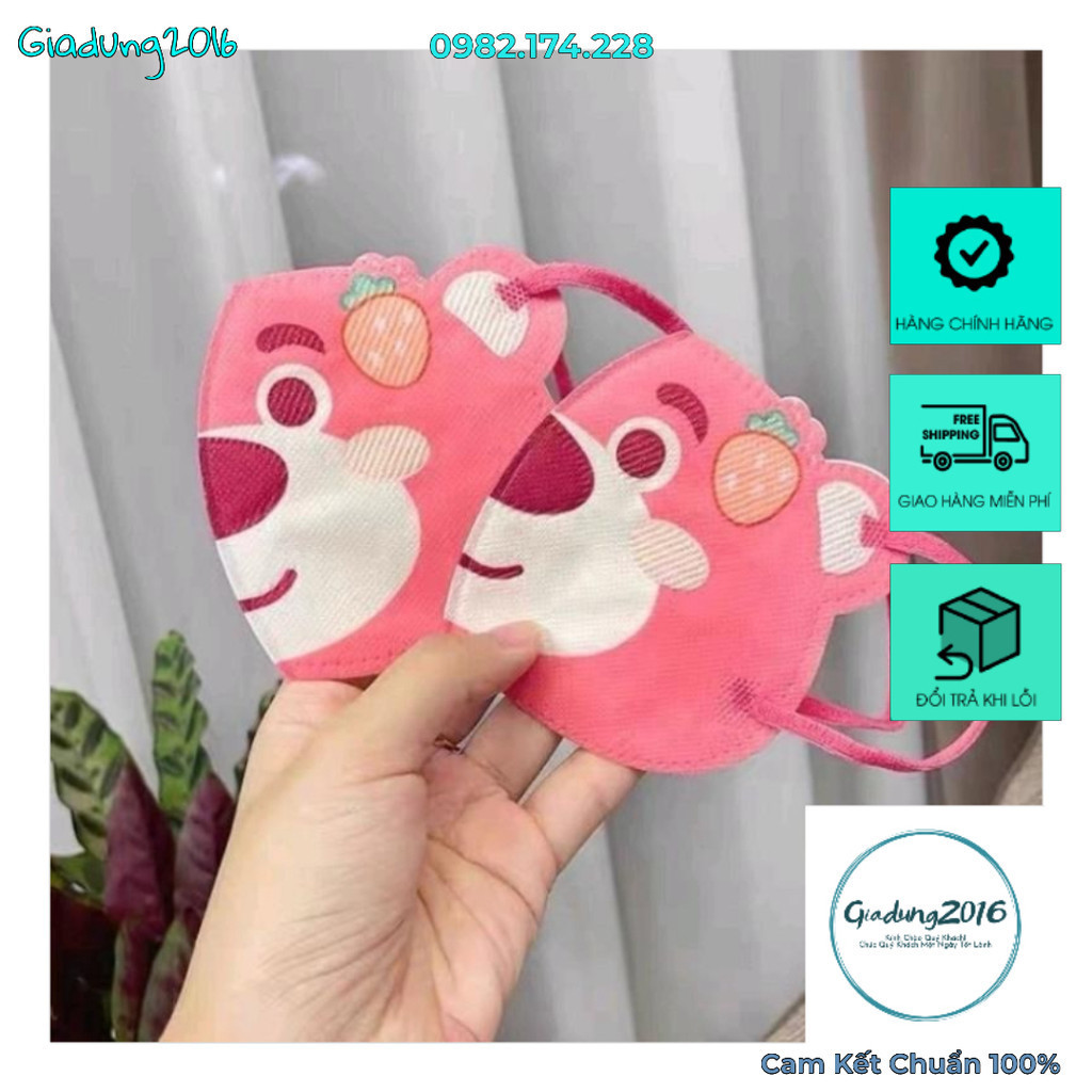 ?Free Ship?Set 10 Chiếc Khẩu Trang Họa Tiết Gấu Dâu Cho Bé Thiết Kế 3 Lớp Lọc - Sử Dụng An Toàn Cho Bé - Zle