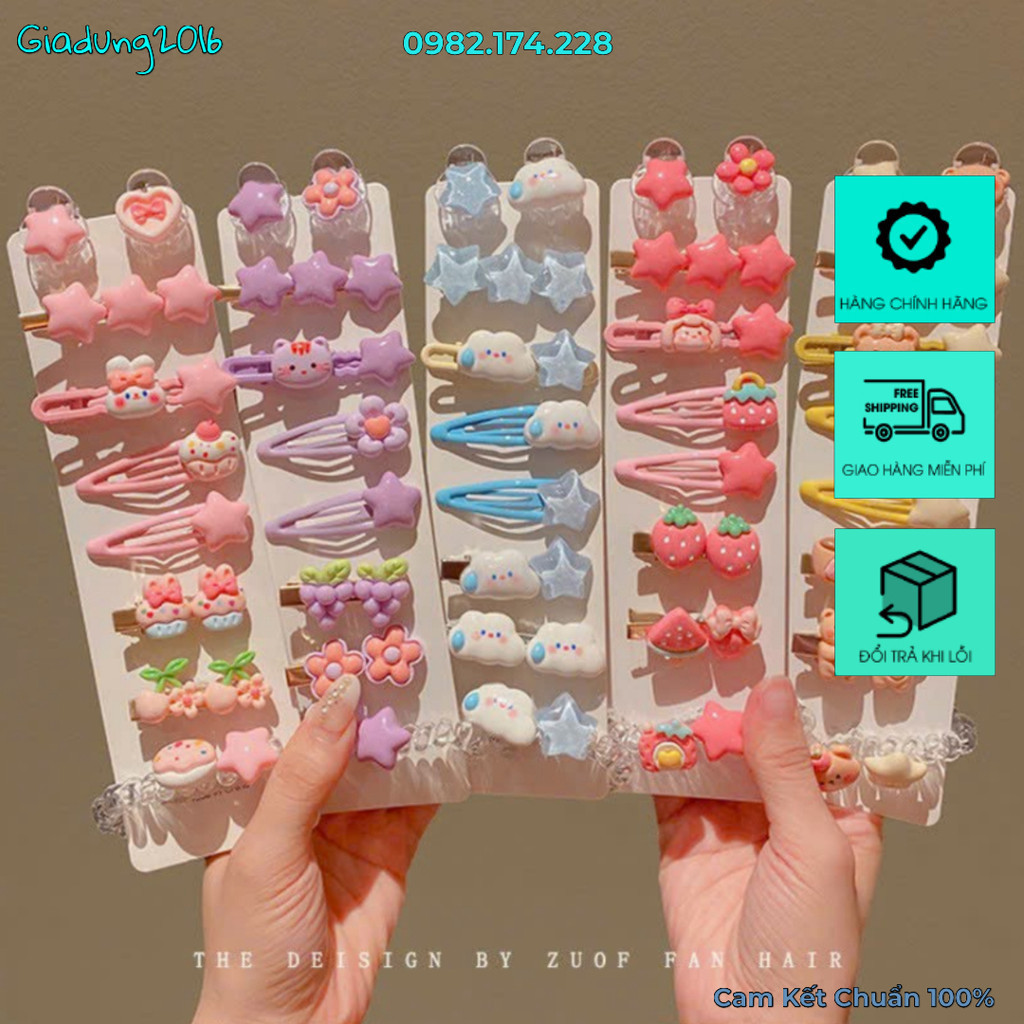 Set 9 Kẹp Tóc Hình Đám Mây Ngôi Sao Nơ Trái Cây Hồng Xanh Tím Vàng Dễ Thương Dành Cho Bé Gái Nữ Sinh ( Tuyển Sỉ )