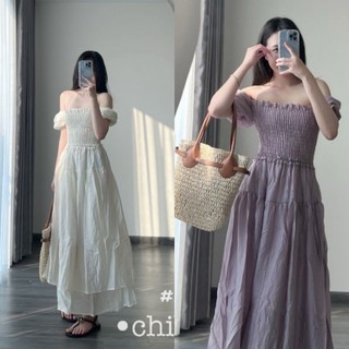 Váy maxi tơ xòe tầng chun ngực tay bồng pastel metwo.dearu - đầm thô tơ bèo qc dáng dài 2 lớp ulzzang hàn quốc