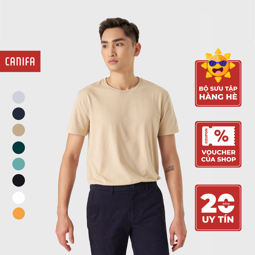 Áo phông nam CANIFA chất liệu cotton pha, cổ tròn tra bo, tay cộc, phom regular 8TS23A001