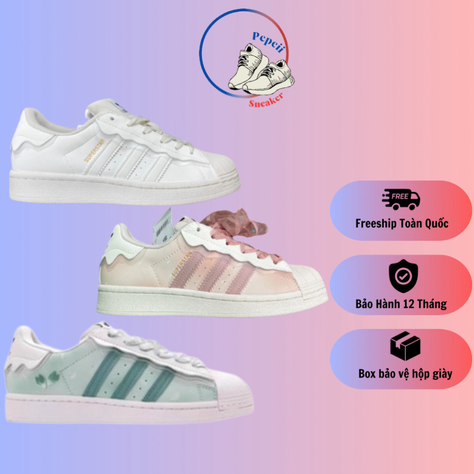 Giày Adidas Superstar Das Sò 3 Màu Kem, Hồng, Xanh, Giày thể thao Adidas Sò Trắng bản Classic cực xinh PepCii Sneaker