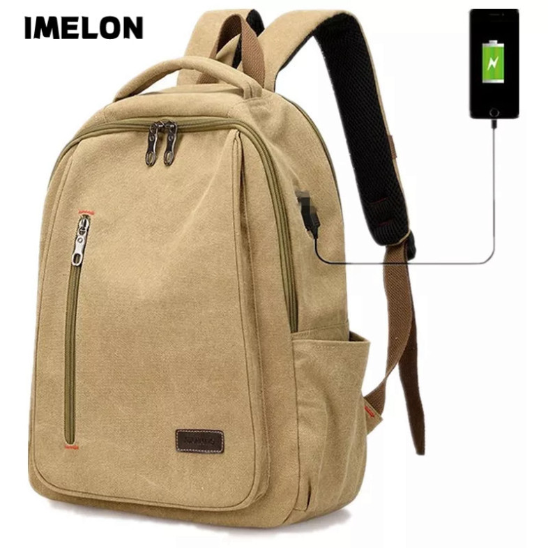 Ba lô đi học IMELON vải canvas cỡ lớn thiết kế đơn giản thời trang cho nam - Hàng mới về
