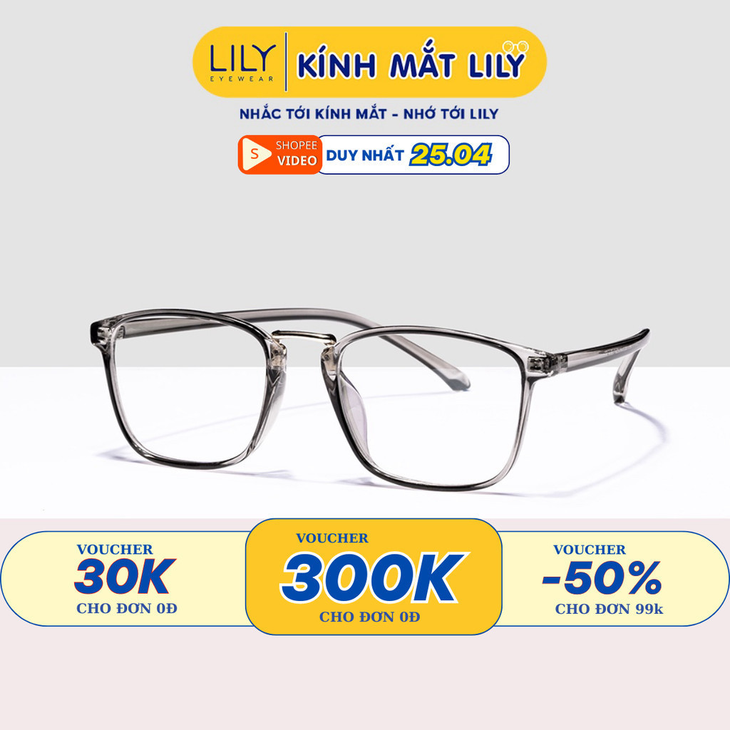 Gọng kính cận vuông nam nữ chất liệu nhựa dẻo phụ kiện thời trang Lilyeyewear 22310