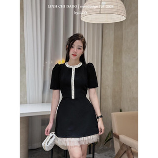 Đầm đen phối viền trắng đính đá thanh lịch !