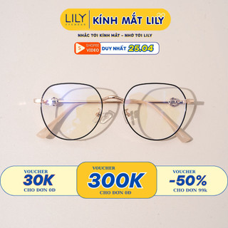Gọng kính cận thời trang nam nữ LILYEYEWEAR mắt bo tròn càng kim loại thanh mảnh nhiều màu 30053