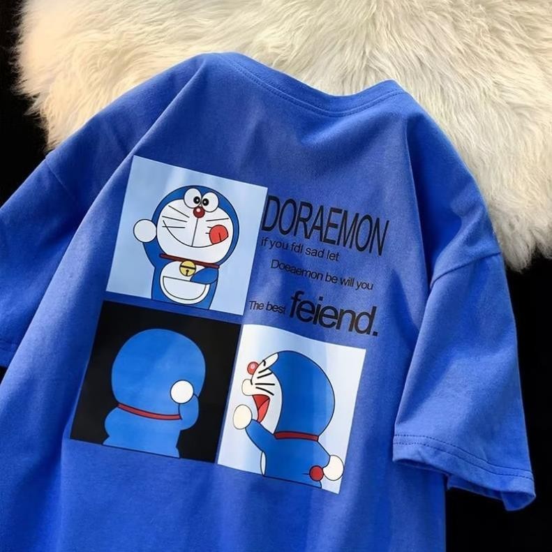 áo phông nam tay lỡ,Áo Thun Mùa Hè Dáng Rộng Tay Cộc Thoải Mái In Họa Tiết Hoạt Hình Doraemon Cho Nam UT