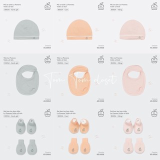 La Pomme - Phụ kiện mũ + đôi bao tay + đôi bao chân + Yếm Lapomme cho bé sơ sinh đủ màu NB FULL PK ZL134A