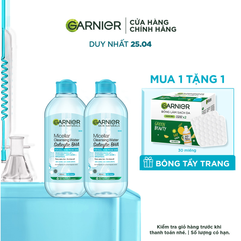 Bộ 2 Nước tẩy trang Garnier Cho Da Dầu Mụn Salicylic BHA Micellar 400ml x 2 (mới)