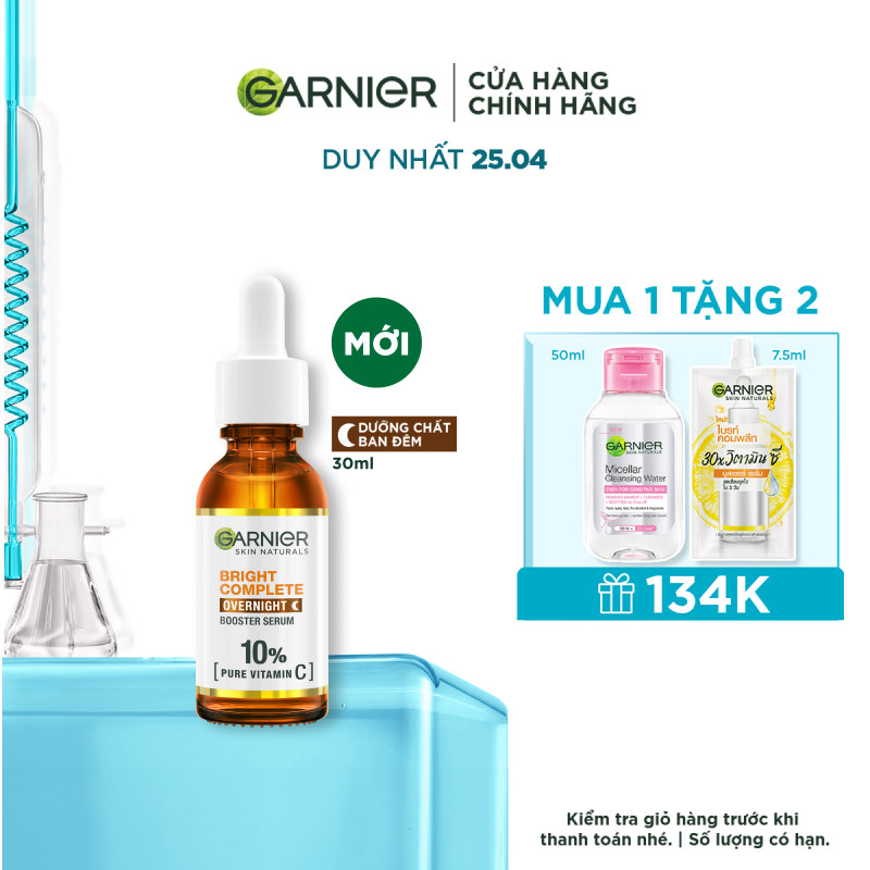 Dưỡng chất ban đêm sáng da ngừa thâm Garnier 10% Vitamin C Bright Complete Overnight Serum 30ml