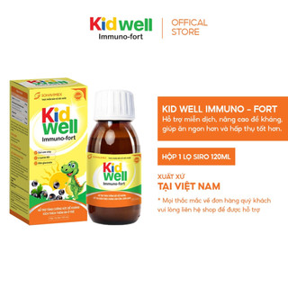 Siro ăn ngon cho bé Kid Well Immuno-Fort - Hỗ trợ tăng cường sức đề kháng, hấp thụ dinh dưỡng, thơm ngon dễ uống 120ml