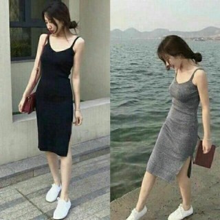 Đầm Body 2 Dây Cổ Tim Váy Ôm Body Xẻ Dùi Vải Co Giãn Tốt BB180
