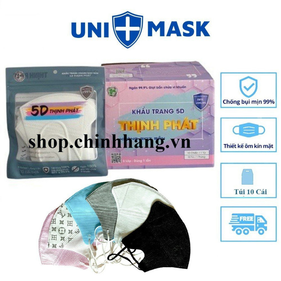 Thùng 100 Chiếc Khẩu Trang 5D Thịnh Phát 3 Lớp Kháng Khuẩn cho người lớn và trẻ em